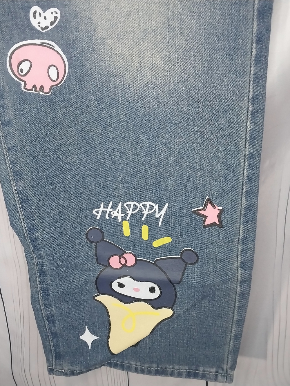 Hello Kitty Sanrio Kuromi Cartoon Grafitti Y2K Jeans - Picture 3 of 9
